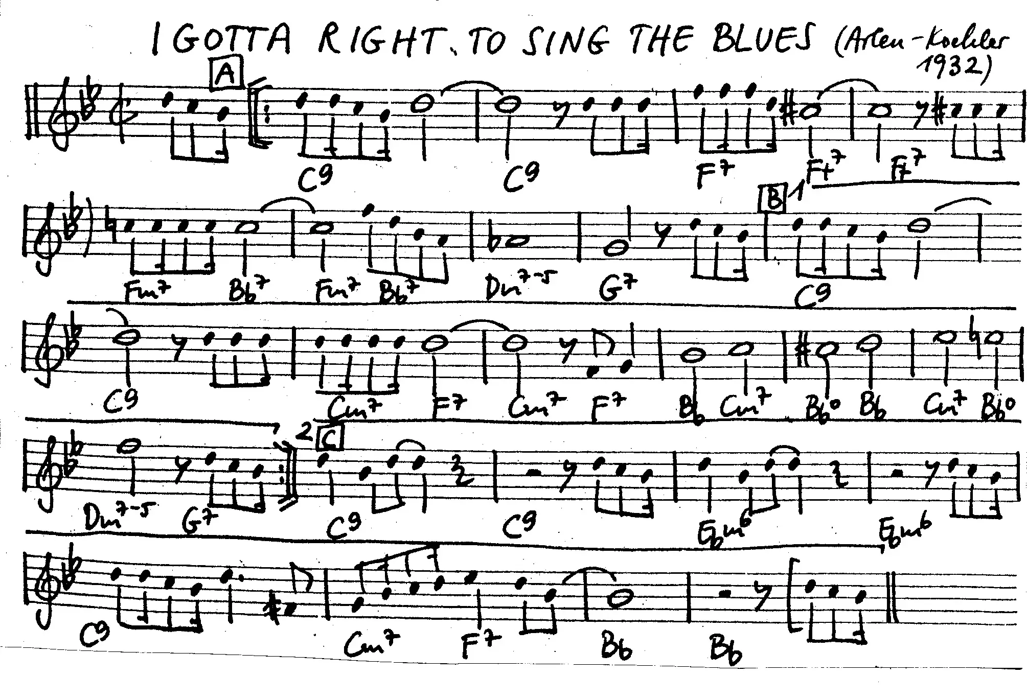i gotta right to sing the blues free jazz leadsheet - Courtesy of the Jungle Jazz Band